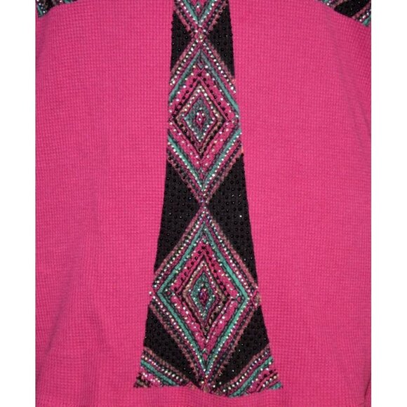 VOCAL Women's M Embellished Cross Waffle Knit Long Sleeve Thermal Biker Top - Picture 5 of 12